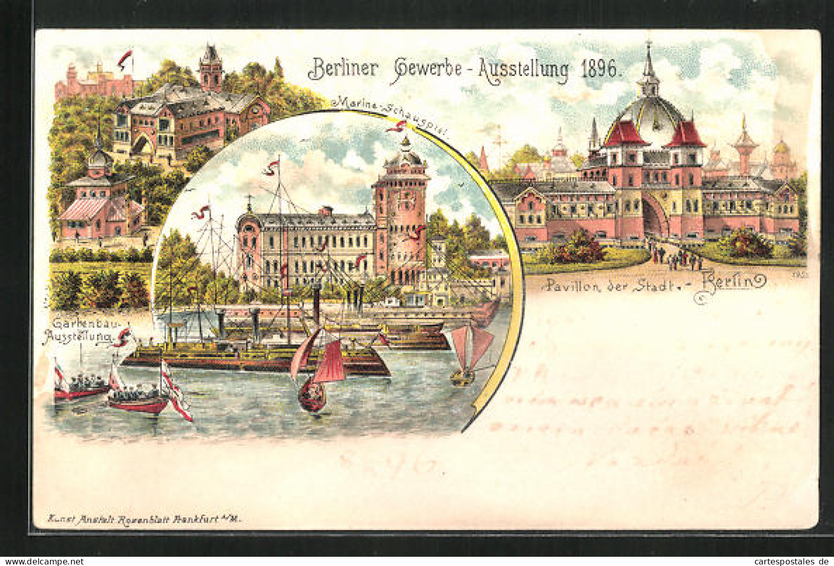 Lithographie Berlin, Gewerbe-Ausstellung 1896, Gartenbau-Ausstellung, Pavillon Der Stadt Berlin, Marine-Schauspiel  - Exhibitions