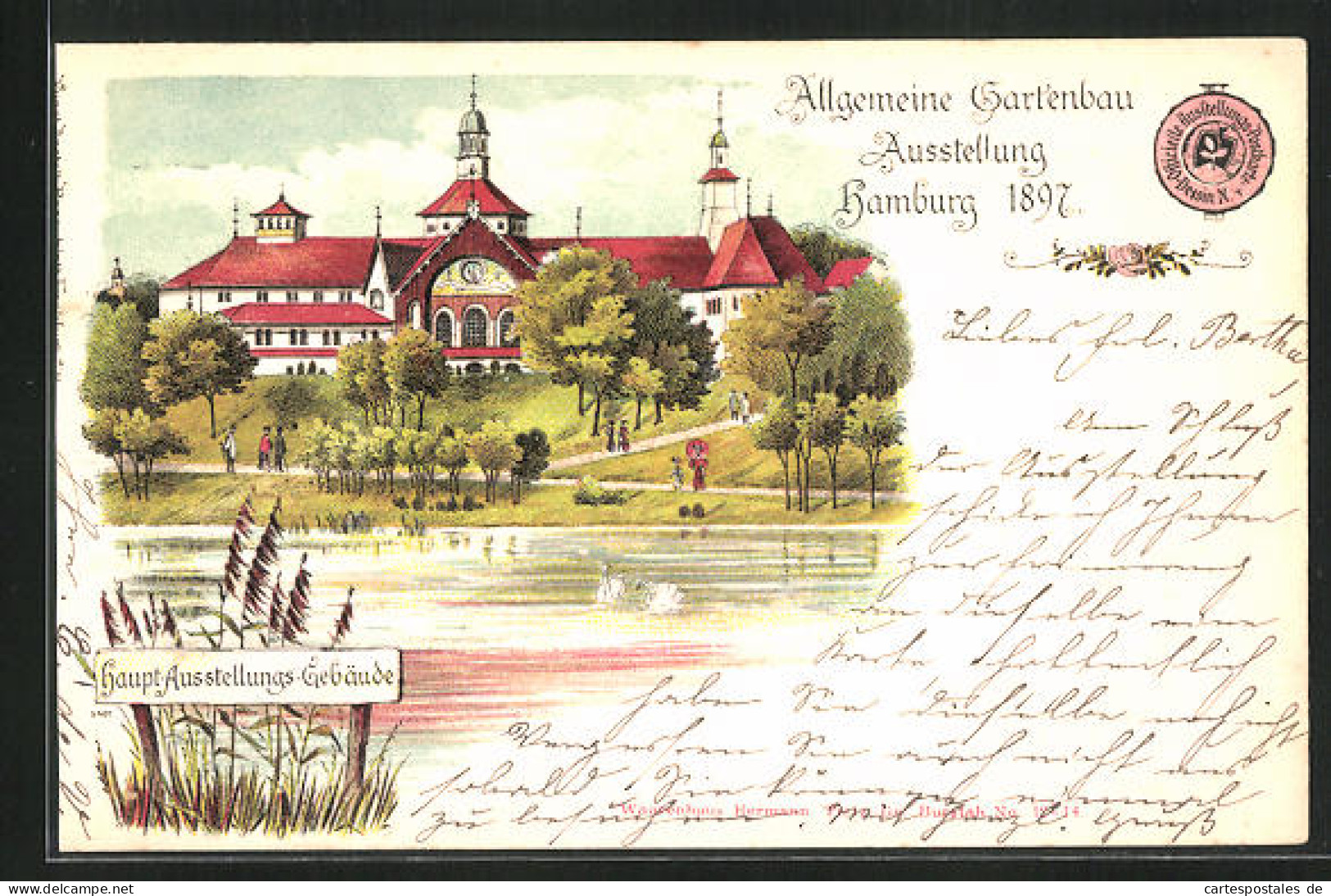 Lithographie Hamburg, Allgem. Gartenbau-Ausstellung 1897, Haupt-Ausstellungsgebäude  - Exhibitions