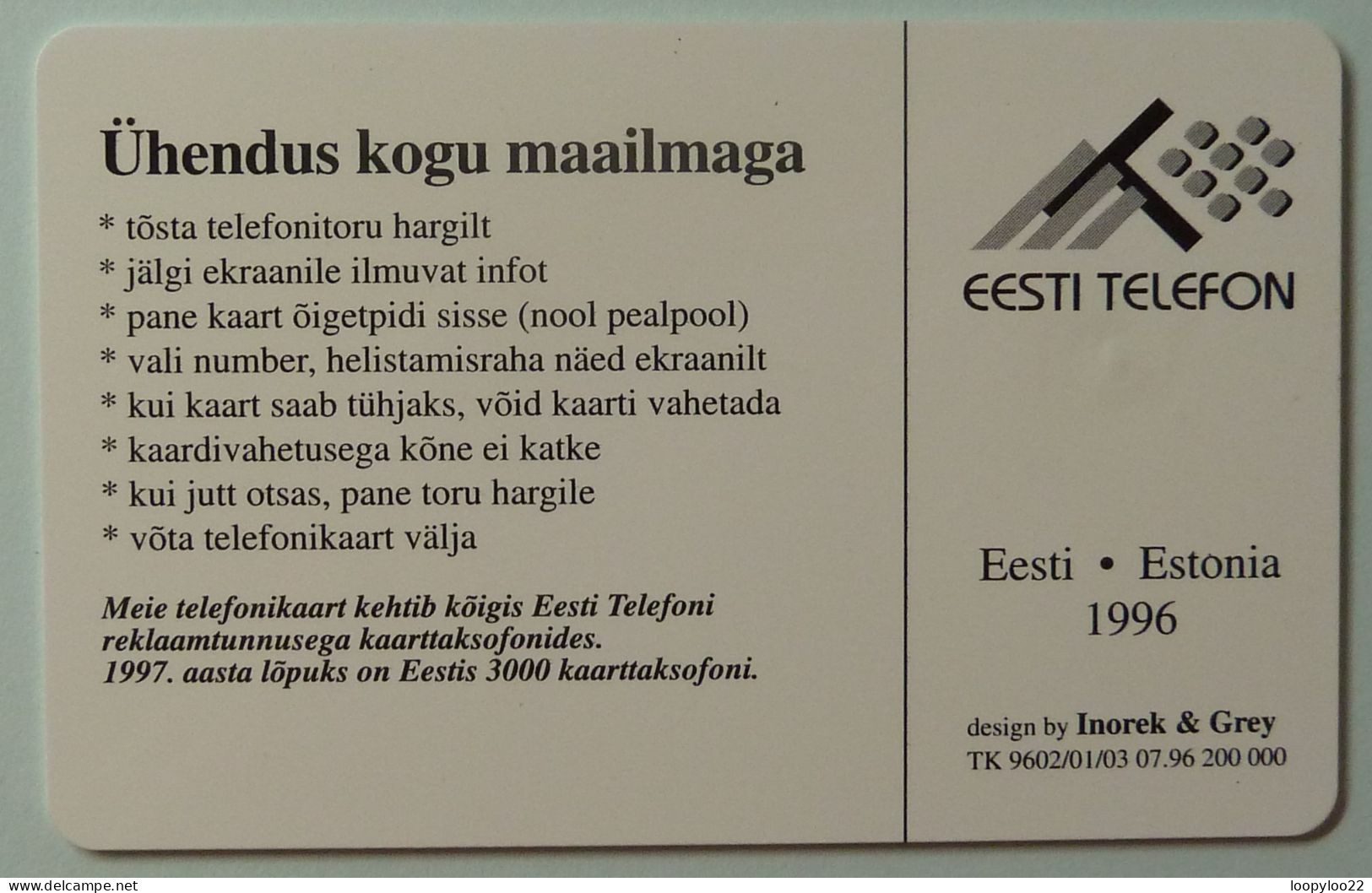 Estonia - Chip - Sample - Without Control Number - 30 Units - 1996 - Estland