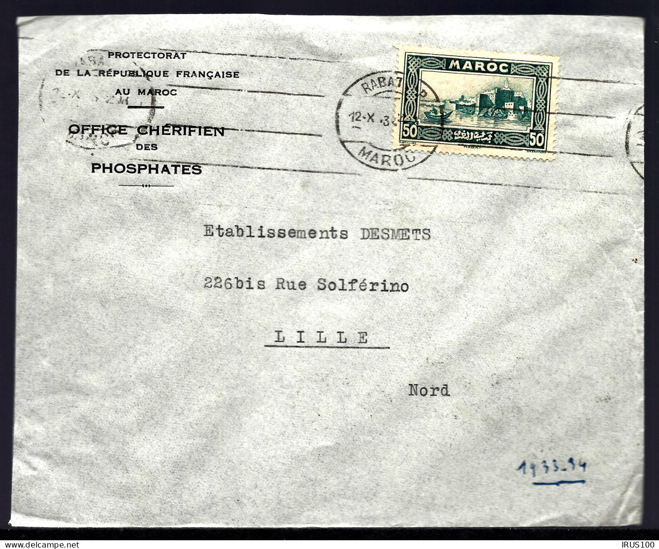 LETTRE DE RABAT - MAROC - 1934 - POUR LILLE - Morocco (1956-...)