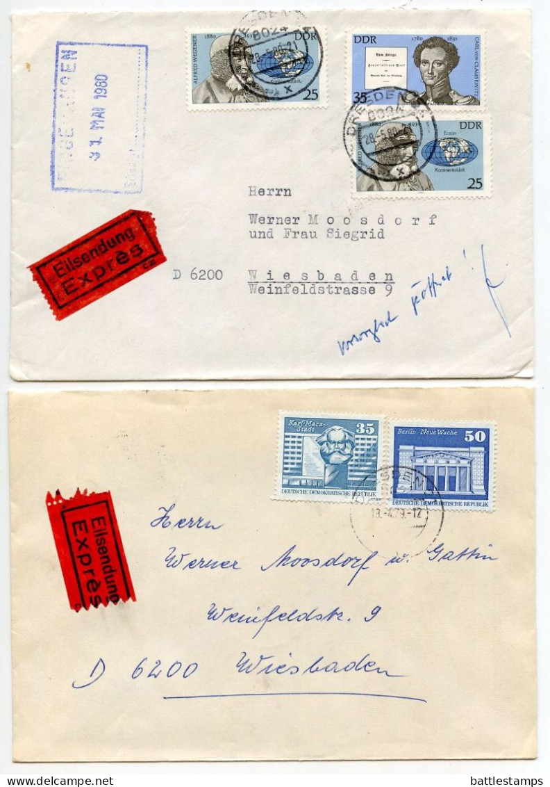 Germany, East 1979-1982 4 Express Covers; Dresden To Wiesbaden; Mix Of Stamps - Lettres & Documents