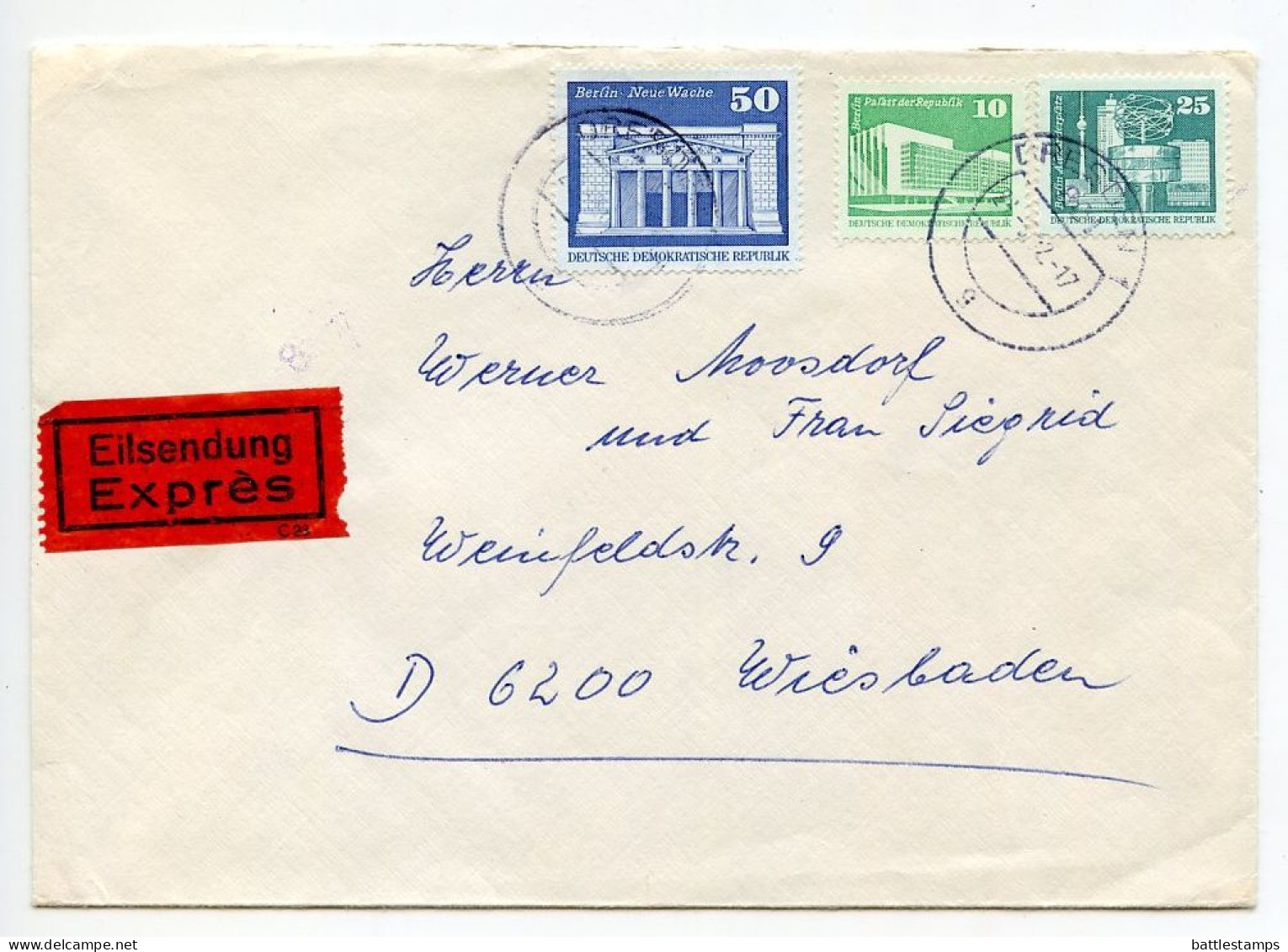 Germany, East 1979-1982 4 Express Covers; Dresden To Wiesbaden; Mix Of Stamps - Lettres & Documents