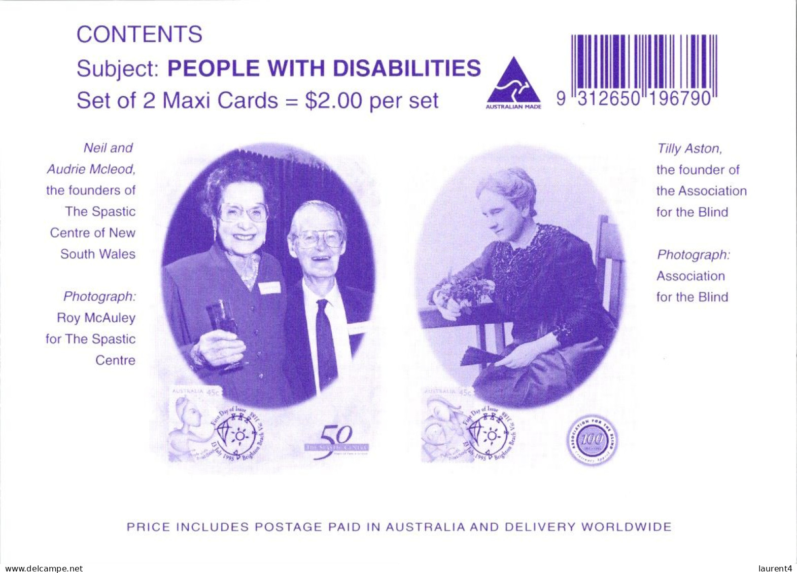 21-4-2024 (2 Z 36) Australia Maxicard - Set Of 2+1 - Peoples With Disability (if Not Sold Will NOT Be Re-listed) - Cartoline Maximum