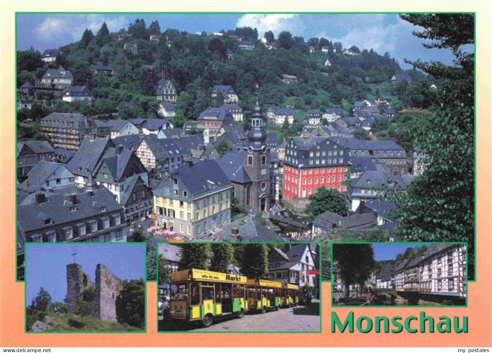 73972234 Monschau Panorama Ruine Bus Ortspartie - Monschau