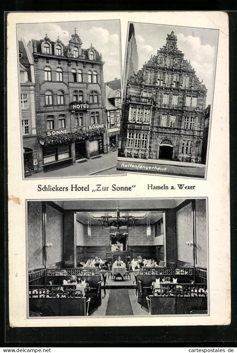 AK Hameln A. Weser, Hotel Zur Sonne, Rattenfängerhaus  - Hameln (Pyrmont)