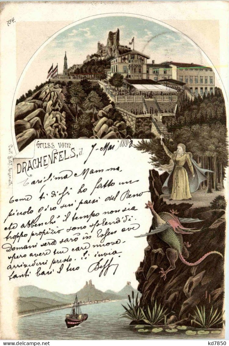 Gruss Vom Drachenfels - Litho - Koenigswinter