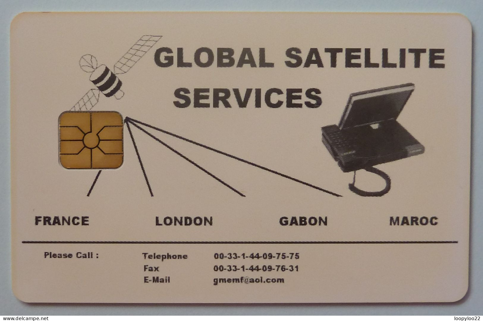 FRANCE - Chip - Global Satellite Services - London Gabon Maroc - Autres & Non Classés
