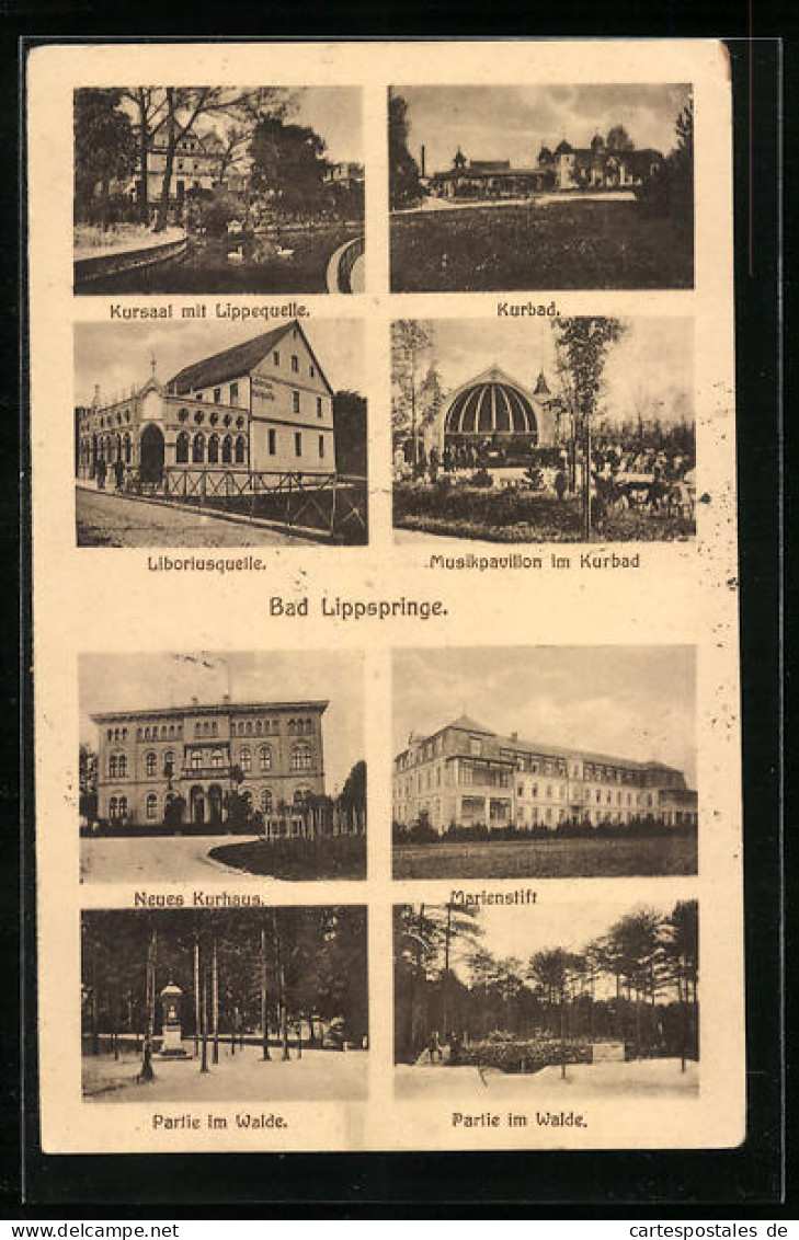 AK Bad Lippspringe, Teilansichten Des Kurbads, Kursaal Mit Lippequelle, Marienstift  - Bad Lippspringe