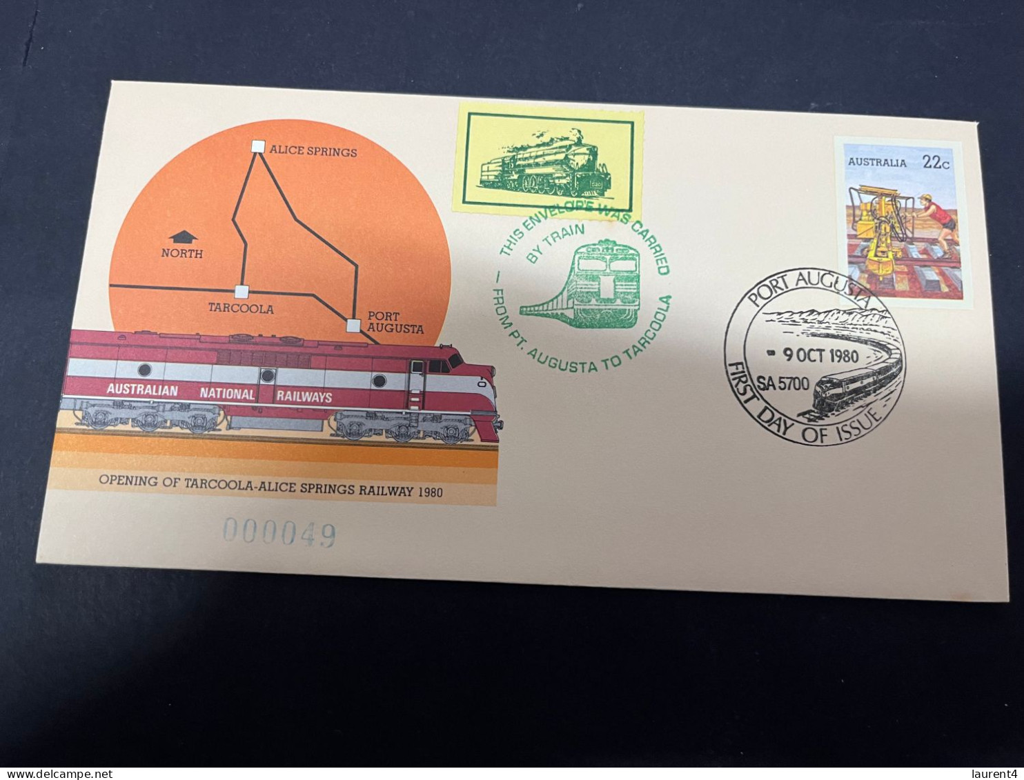 21-4-2024 (2 Z 39) Australia FDC Cover - 1980 - Railway Port Auguta To Tarcoola - Omslagen Van Eerste Dagen (FDC)