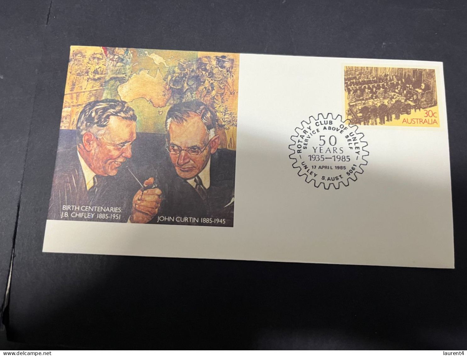 21-4-2024 (2 Z 39) Australia FDC Cover - 1985 - Unley ROTARY (Curtin & Chifley) - Premiers Jours (FDC)