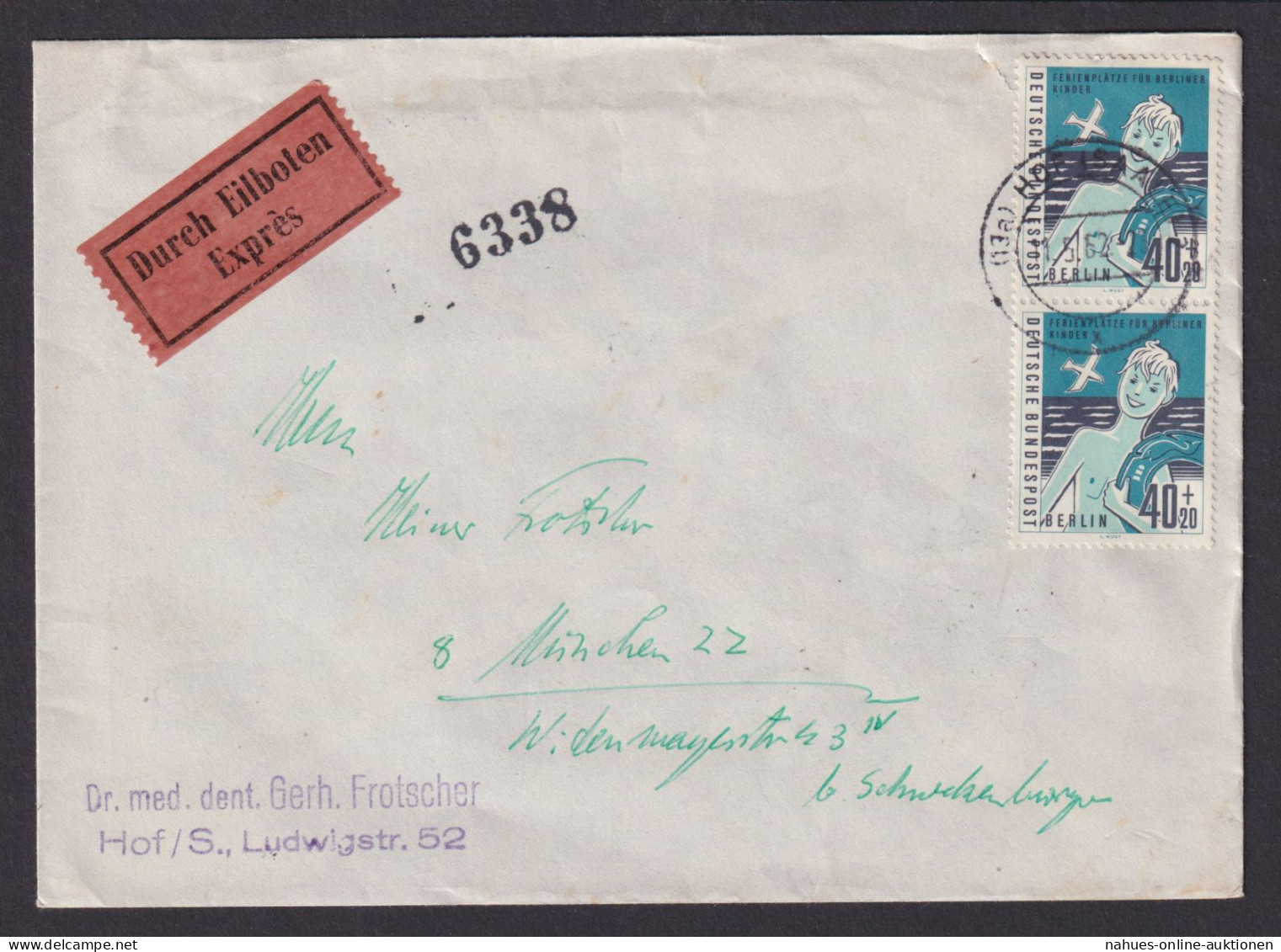 Berlin Eilboten Brief MEF 196 Kinder Senkr. Paar Hof N. München - Covers & Documents