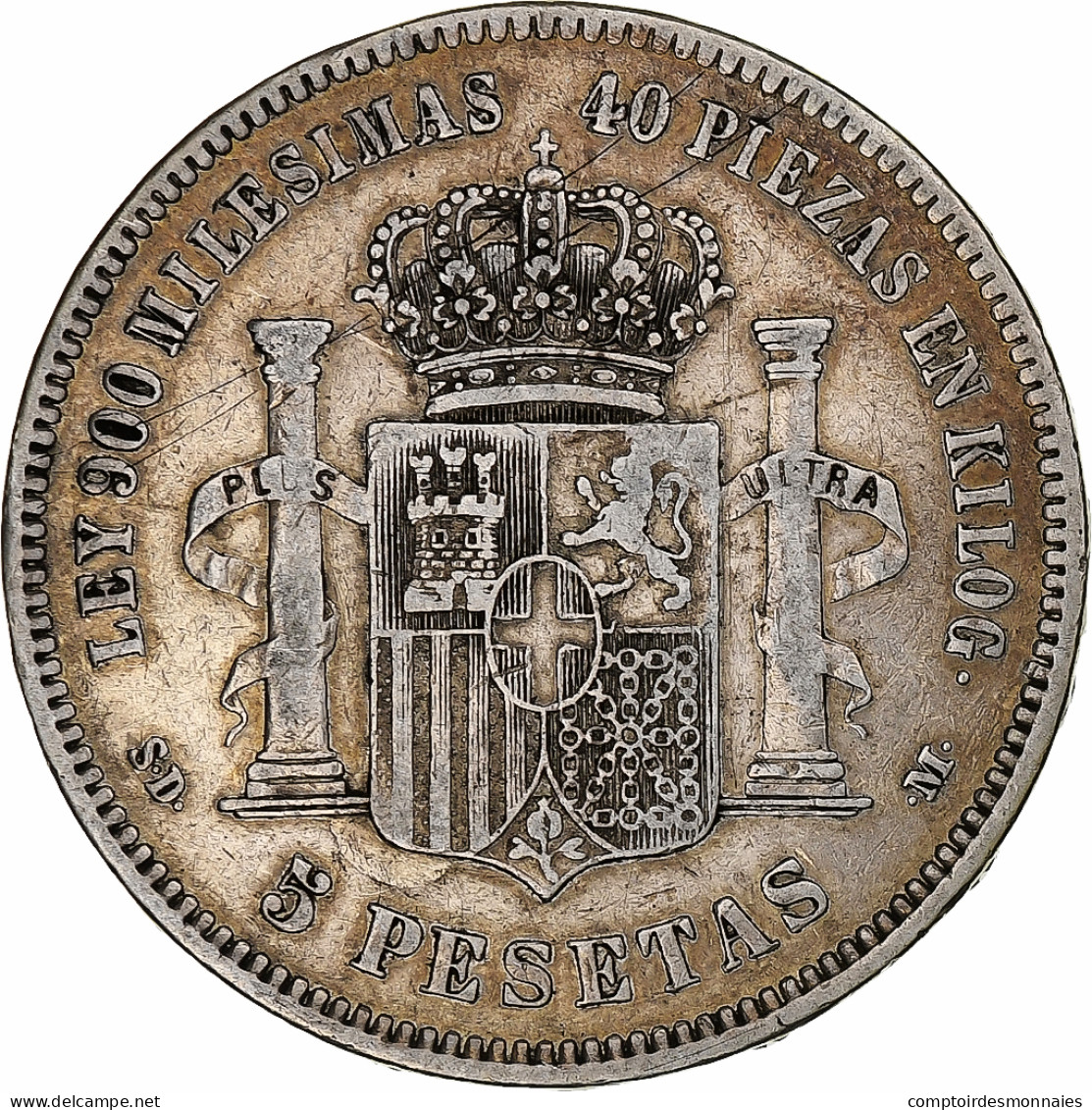 Espagne, Amadeao I, 5 Pesetas, 1871, Madrid, Argent, TB+ - First Minting