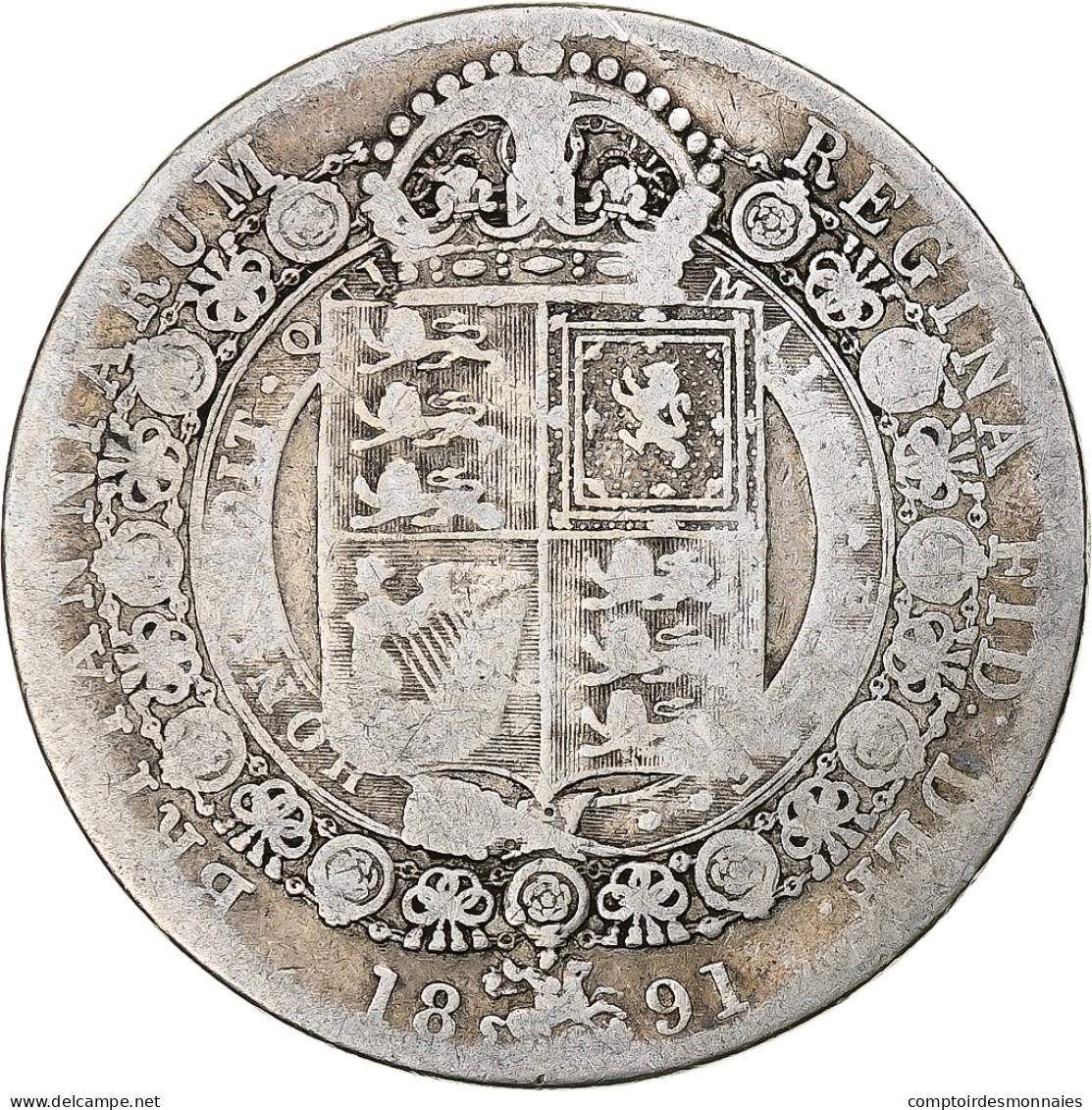 Grande-Bretagne, Victoria, 1/2 Crown, 1891, Londres, Argent, B+, KM:764 - K. 1/2 Crown