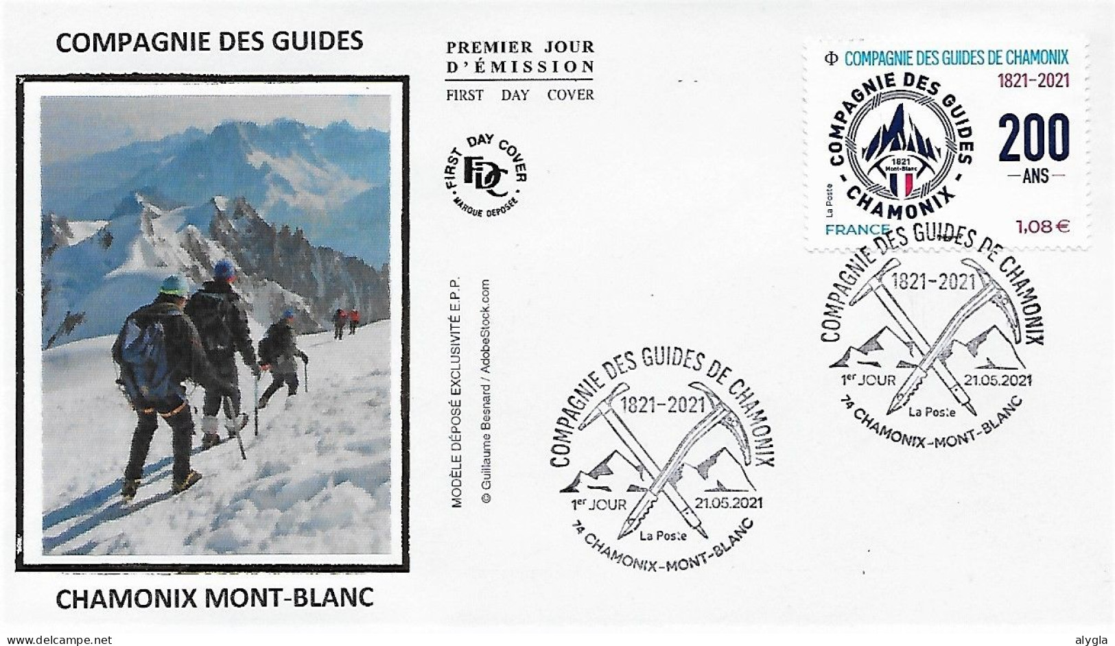 CHAMONIX - N° 5490 - FDC Soie - 200 Ans De La Compagnie Des Guides Du 21.05.2021- Verso Scanné Avec Texte - 2020-…