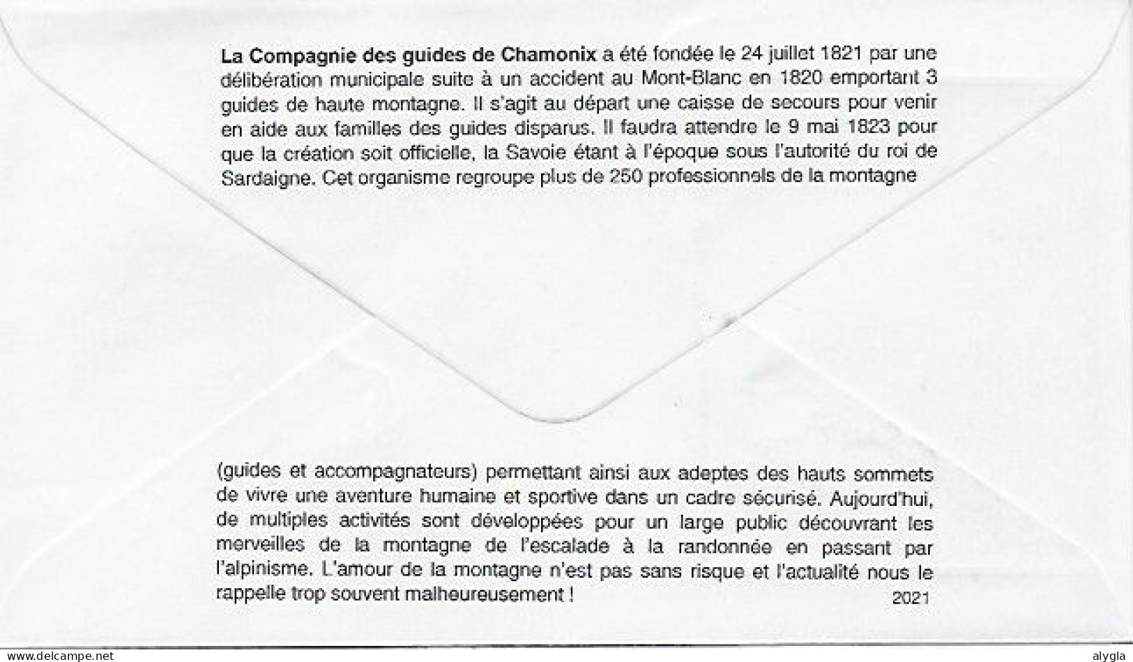 CHAMONIX - N° 5490 - FDC Soie - 200 Ans De La Compagnie Des Guides Du 21.05.2021- Verso Scanné Avec Texte - 2020-…