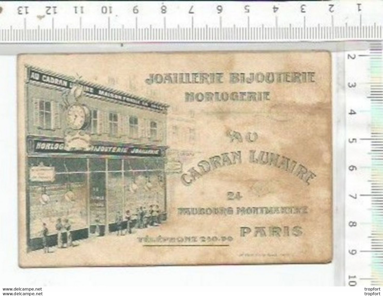 FA / Ancienne CARTE De Visite PUBLICITAIRE JOAILLERIE BIJOUTERIE HORLOGERIE AU CADRAN LUNAIRE PARIS - Visitekaartjes