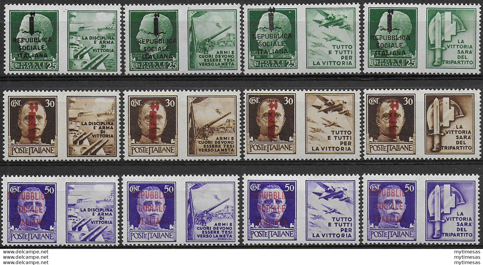 1944 Repubblica Sociale War Propaganda 12v. MNH Sassone N. 25/36 - Other & Unclassified