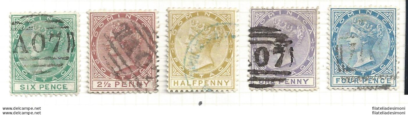 1877-79 DOMINICA - SG N° 4/8   5 Valori   USED - Autres & Non Classés