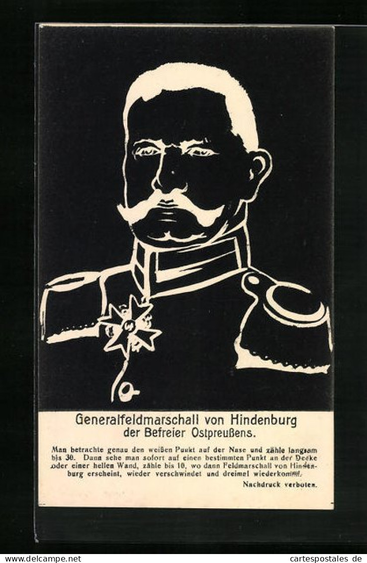 Künstler-AK Silhouette Paul Von Hindenburgs Mit Anleitung Für Nachbildeffekt  - Personnages Historiques