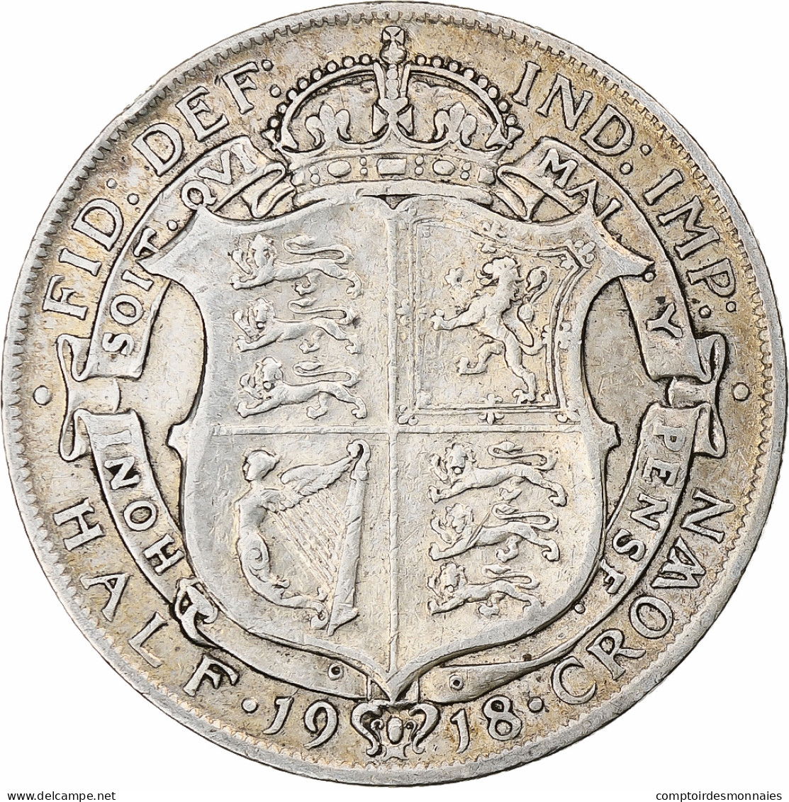 Grande-Bretagne, George V, 1/2 Crown, 1918, Londres, Argent, TTB, KM:818.1 - K. 1/2 Crown