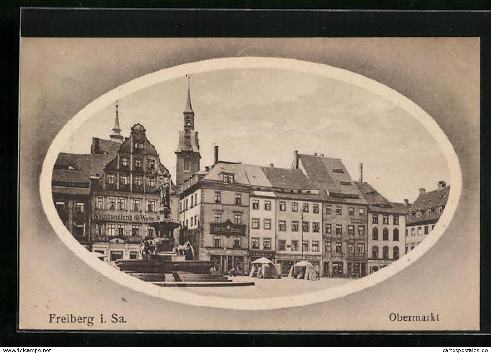 AK Freiberg I. Sa., Obermarkt Mit Springbrunnen  - Freiberg (Sachsen)