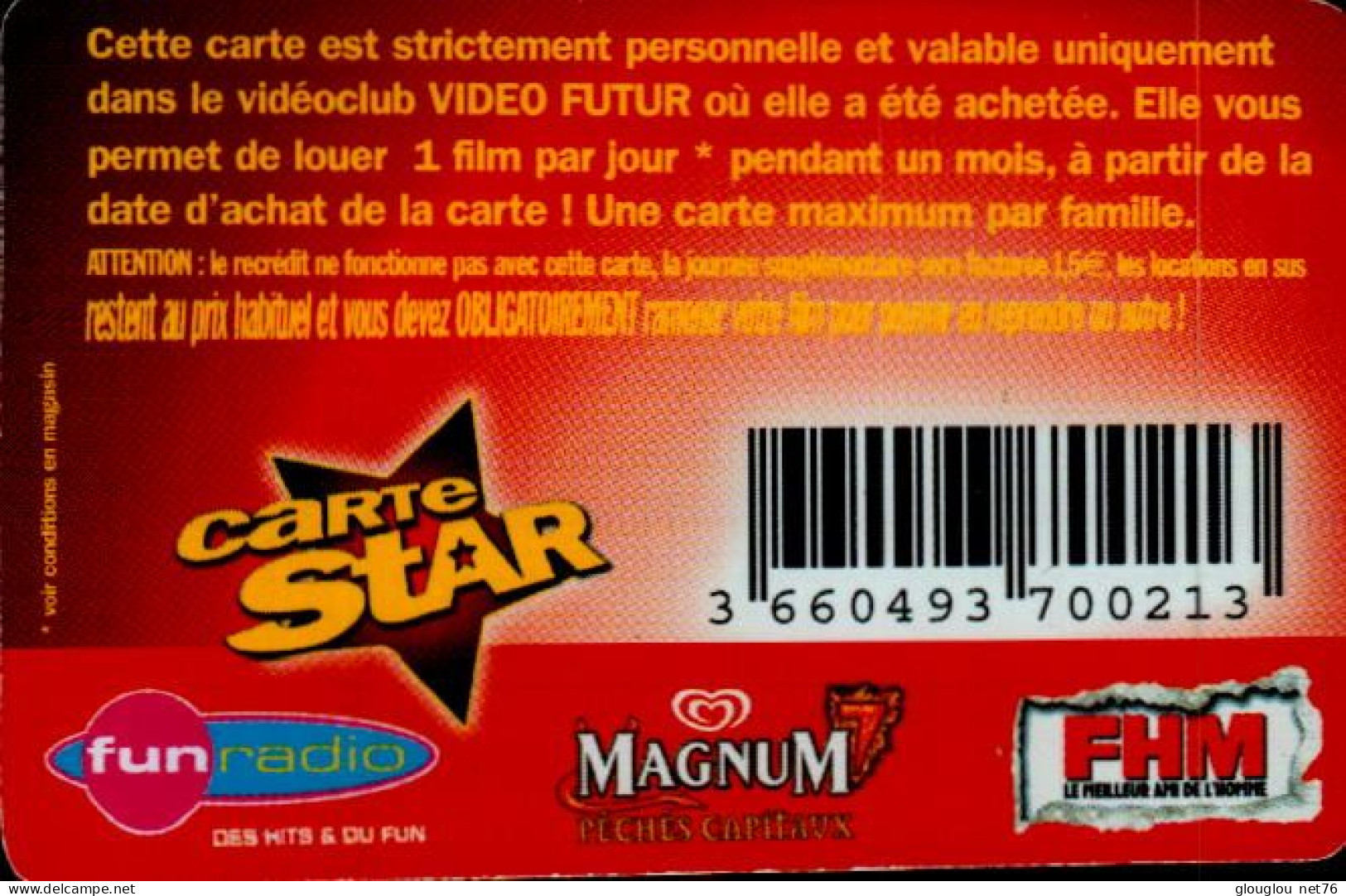 VIDEO FUTUR  VALABLE 30 JOURS  CARTE STAR..  DECALAGE HORAIRE - Abonnement