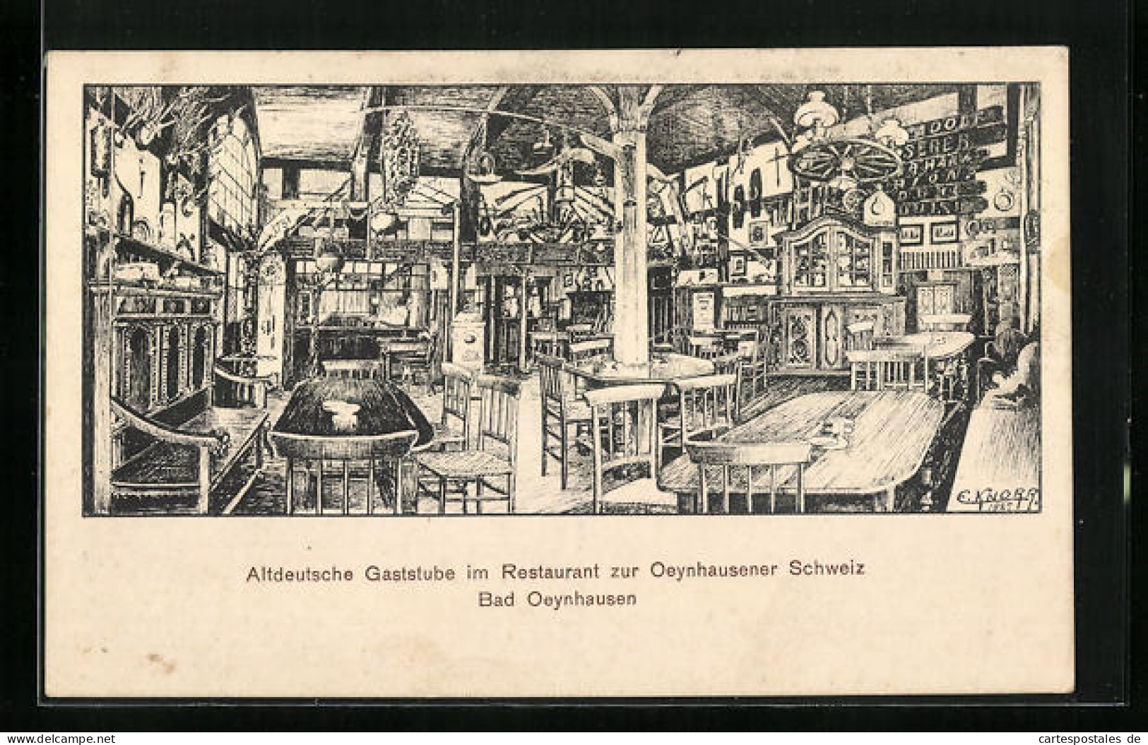 Künstler-AK Bad Oeynhausen, Altdeutsche Gaststube Im Restaurant Zur Oeynhausener Schweiz, Innenansicht  - Bad Oeynhausen
