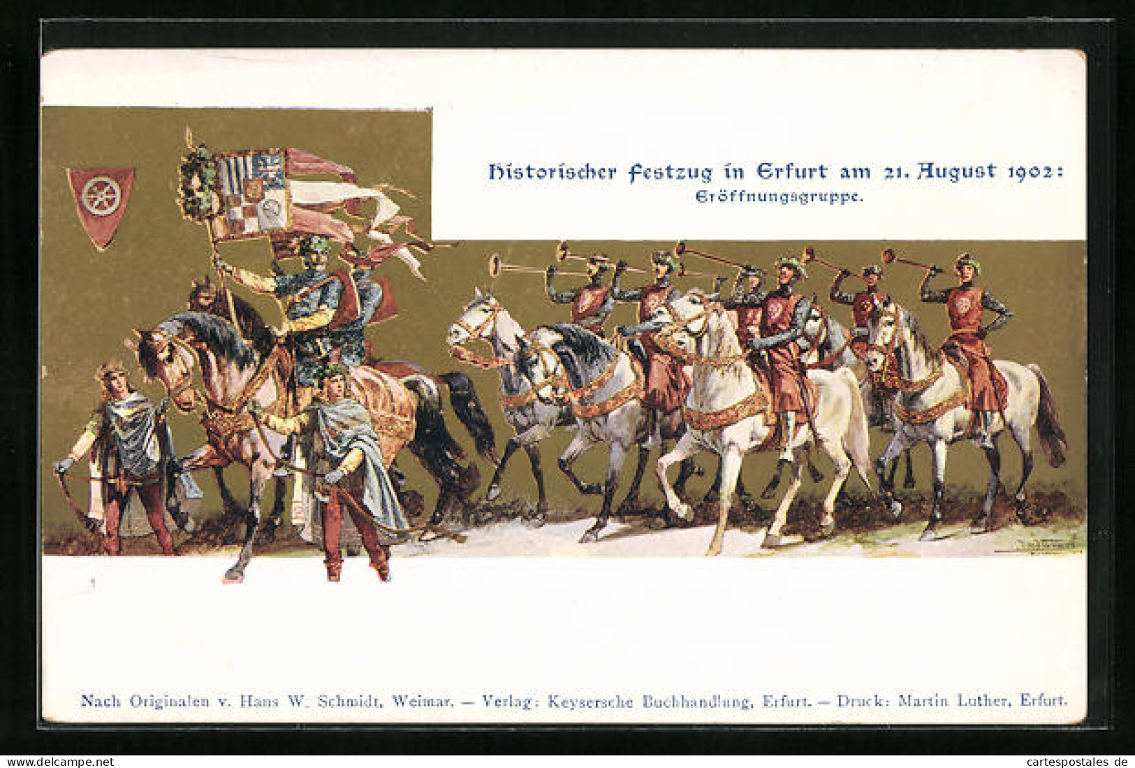 Künstler-AK Erfurt, Historischer Festzug 1902, Eröffnungsgruppe  - Erfurt