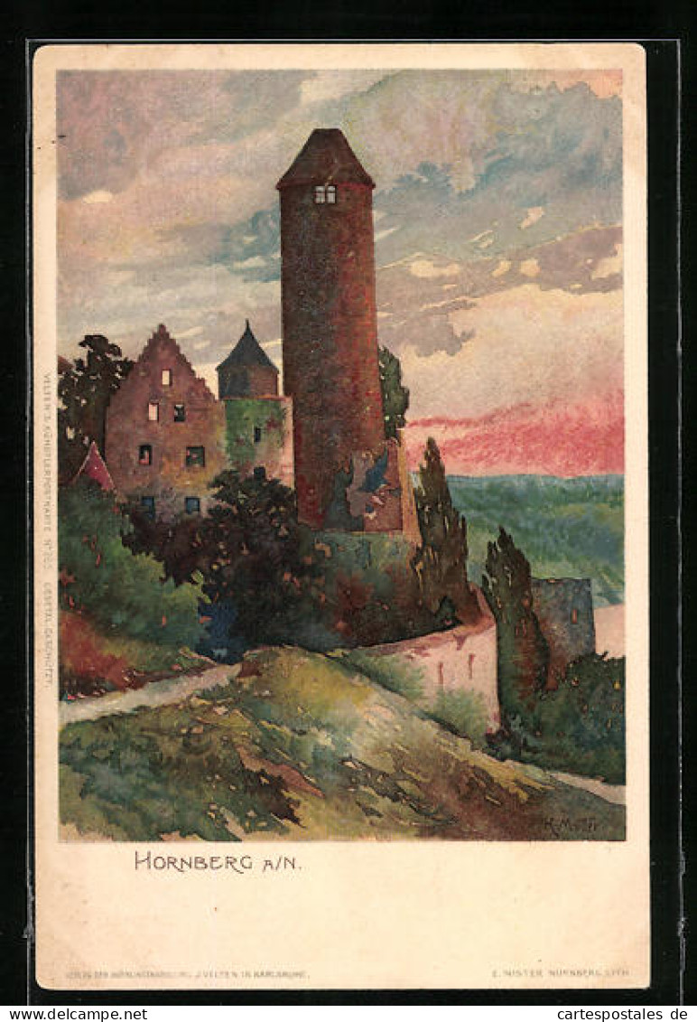 Künstler-AK Karl Mutter: Hornberg A. N., Ortspartie Mit Turm Und Stadtmauer  - Mutter, K.