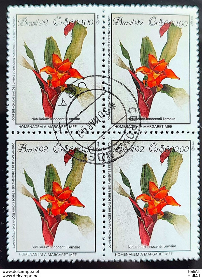 C 1805 Brazil Stamp Conference Environment Mata Atlantica Margaret Mee Nidularium 1992 Block Of 4 Circulated Uberaba - Oblitérés