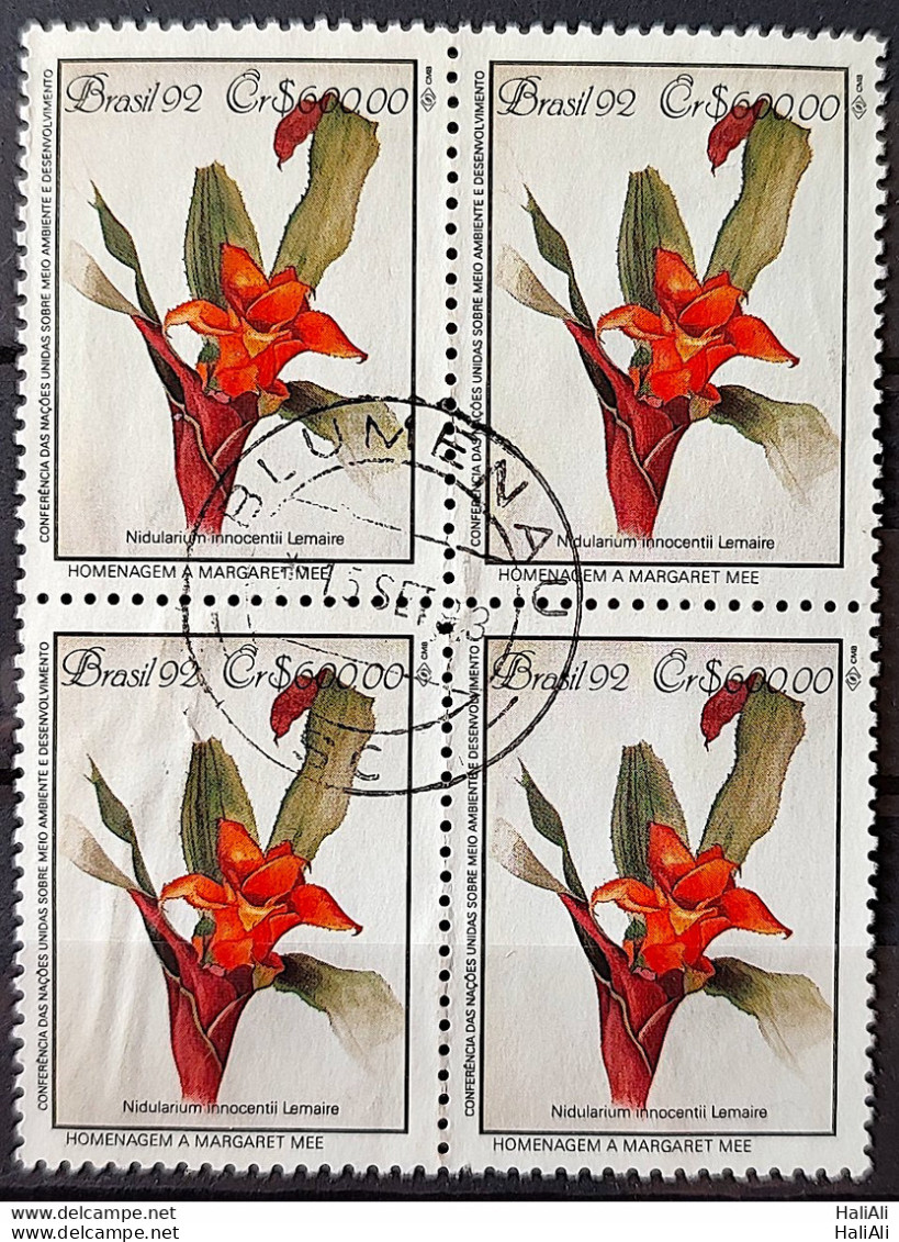 C 1805 Brazil Stamp Conference Environment Mata Atlantica Margaret Mee Nidularium 1992 Block Of 4 Circulated 4 Blumenau - Gebraucht