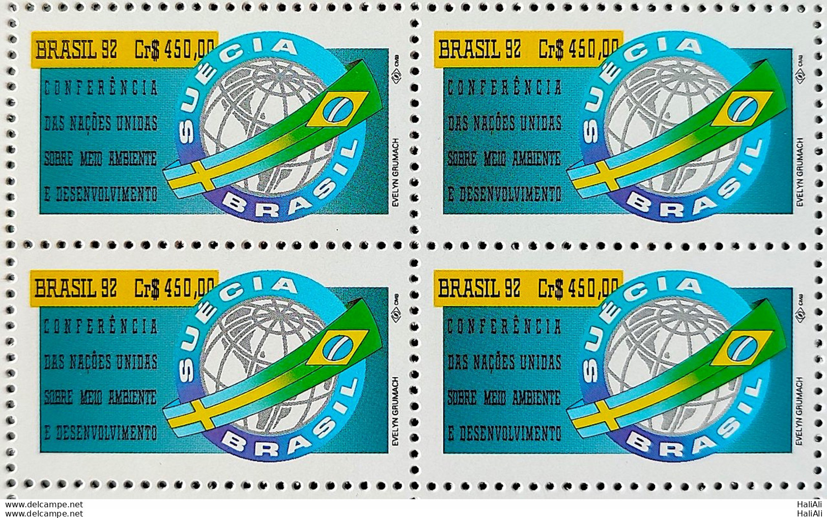 C 1798 Brazil Stamp Conference Eco 92 Rio De Janeiro Sweden Flag Environment 1992 Block Of 4 - Ungebraucht