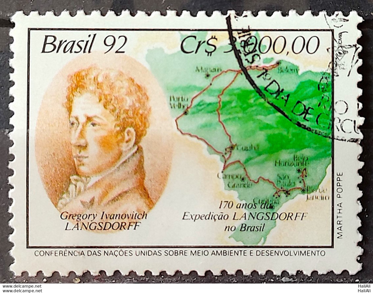 C 1797 Brazil Stamp Expedition Longsdorff Environment Map 1992 Circulated 4 - Gebraucht