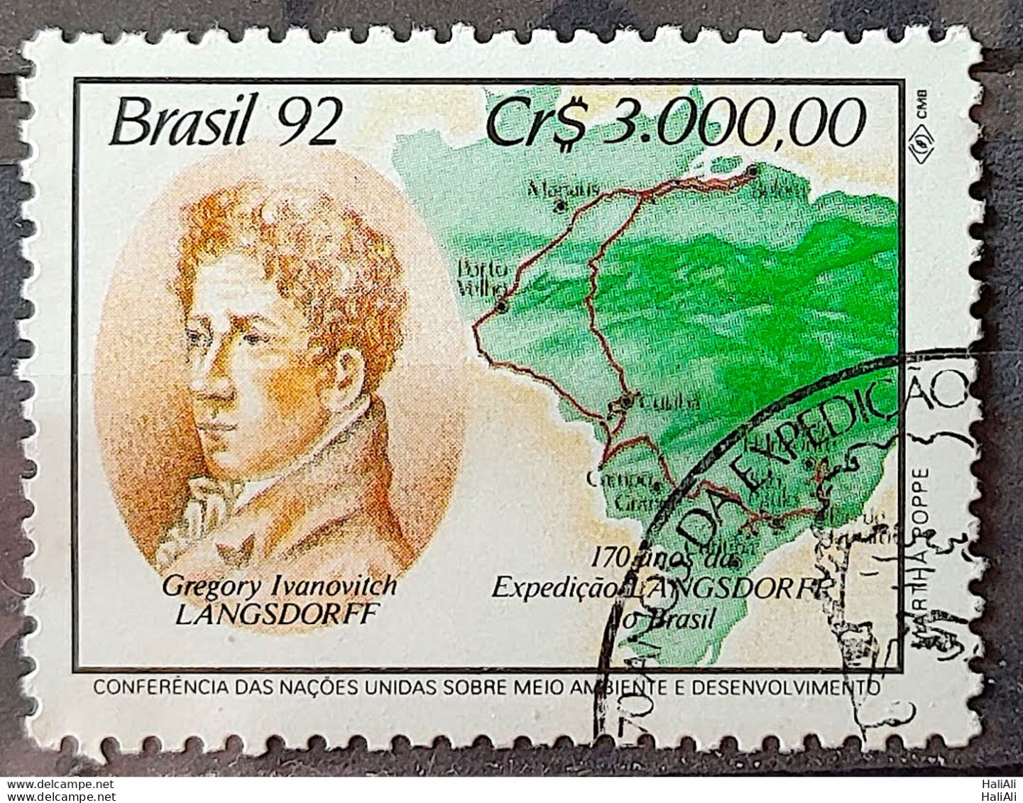 C 1797 Brazil Stamp Expedition Longsdorff Environment Map 1992 Circulated 1 - Gebraucht