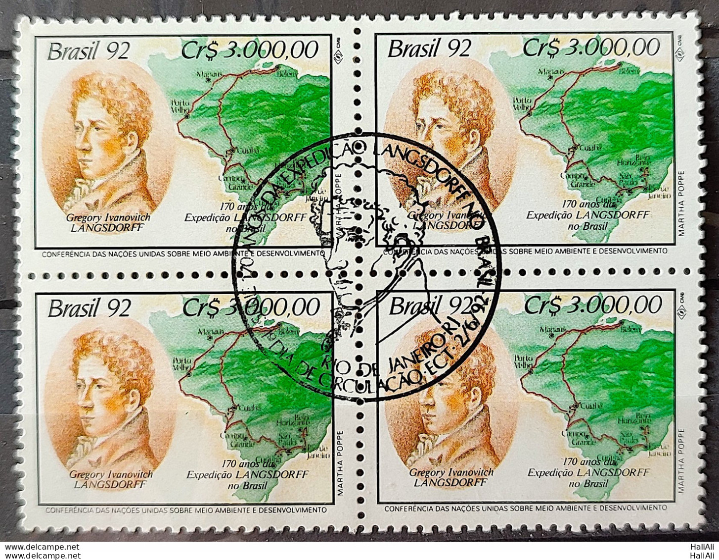C 1797 Brazil Stamp Expedition Longsdorff Environment Map 1992 Block Of 4 CBC RJ - Unused Stamps