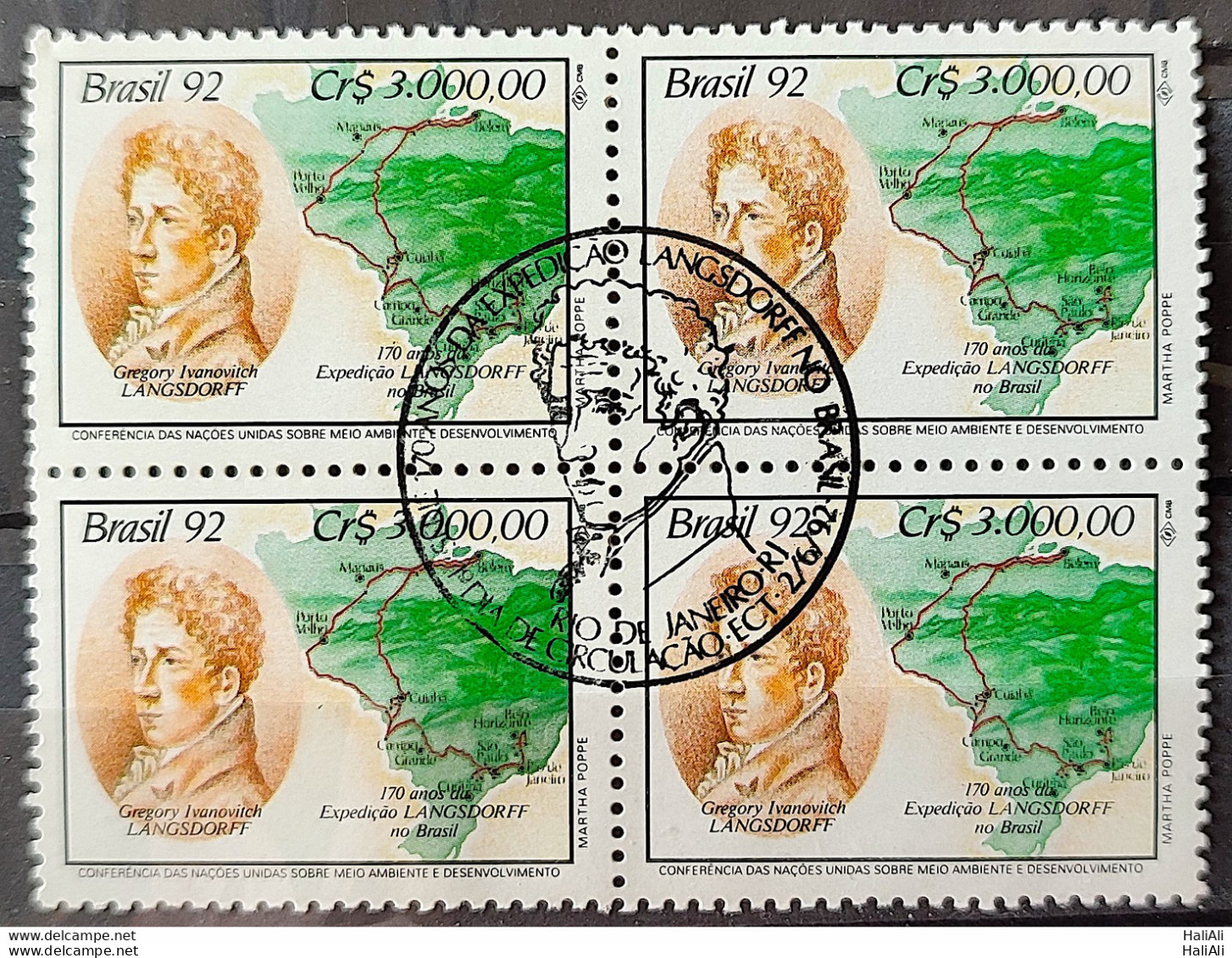 C 1797 Brazil Stamp Expedition Longsdorff Environment Map 1992 Block Of 4 CBC RJ - Neufs