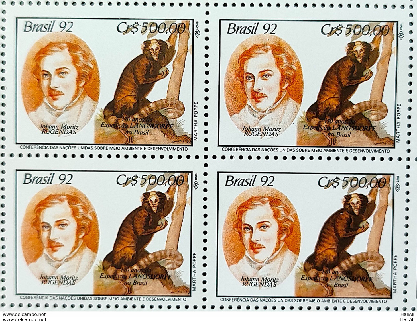 C 1796 Brazil Stamp Expedition Longsdorff Environment Rugendas Monkey 1992 Block Of 4 - Unused Stamps