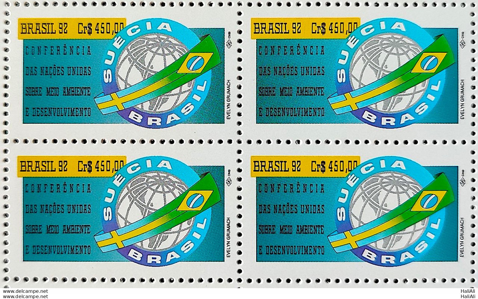 C 1798 Brazil Stamp Conference Eco 92 Rio De Janeiro Sweden Flag Environment 1992 Block Of 4 Complete Series - Ungebraucht