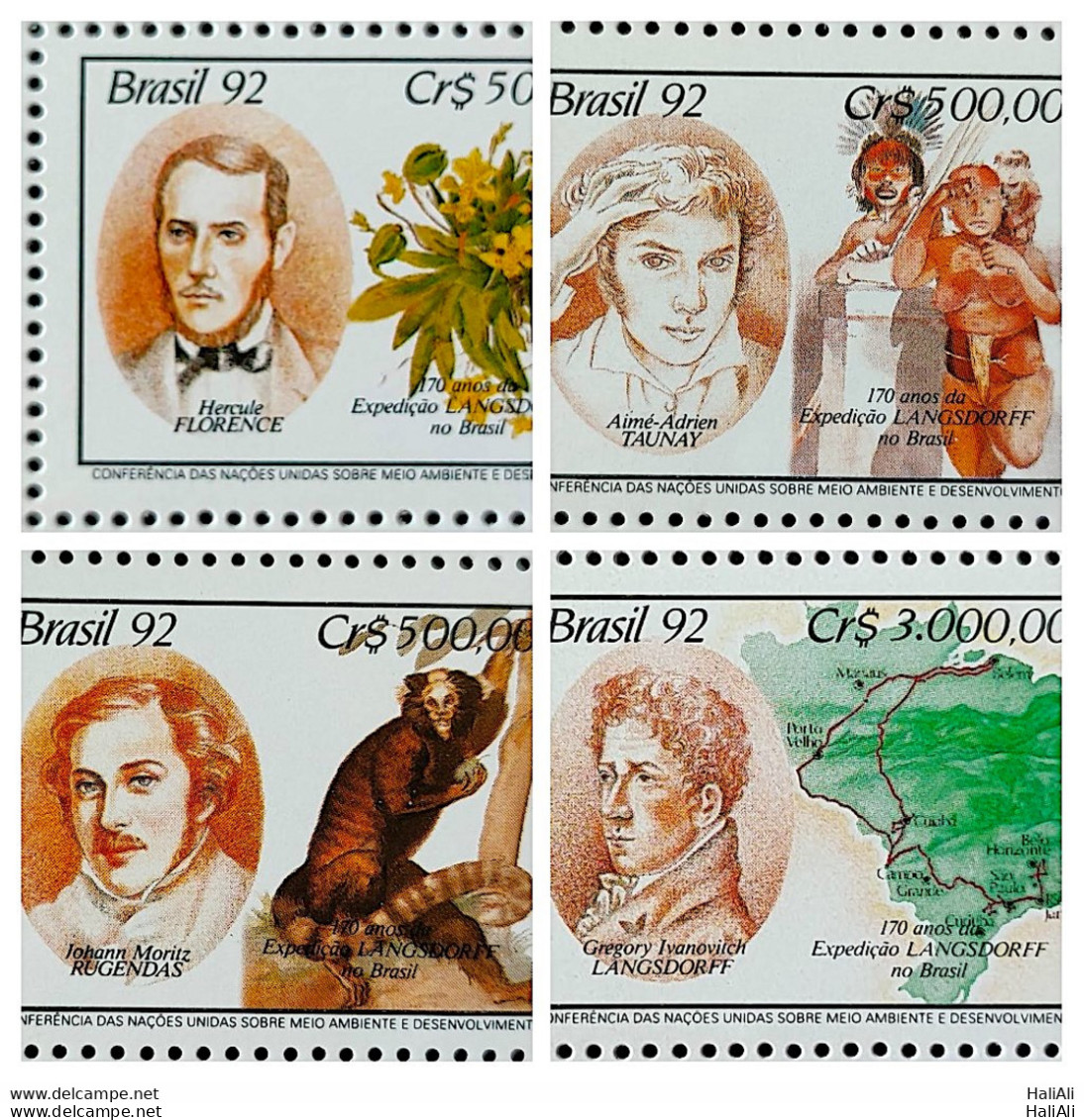 C 1794 Brazil Stamp Expedition Longsdorff Environment Florence Flora 1992 Complete Series - Unused Stamps