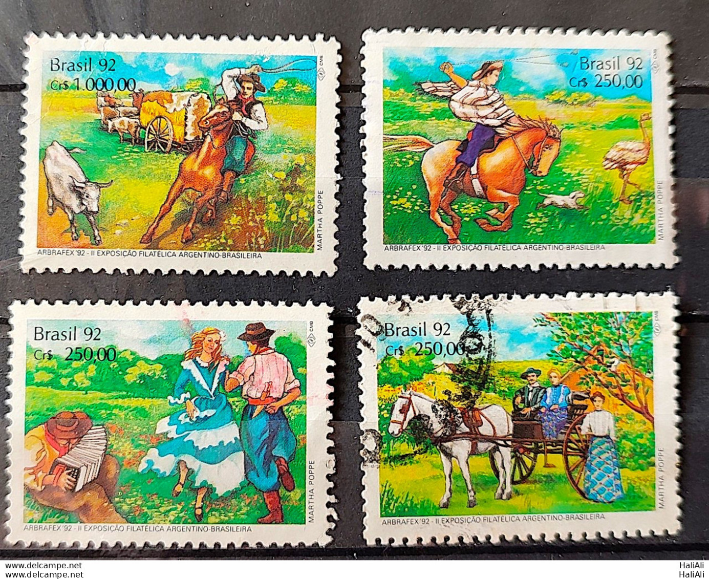 C 1778 Brazil Stamp Arbrafex Argentina Costumes Gauchos Music Gaita 1992 Complete Series Circulated 5 - Usados