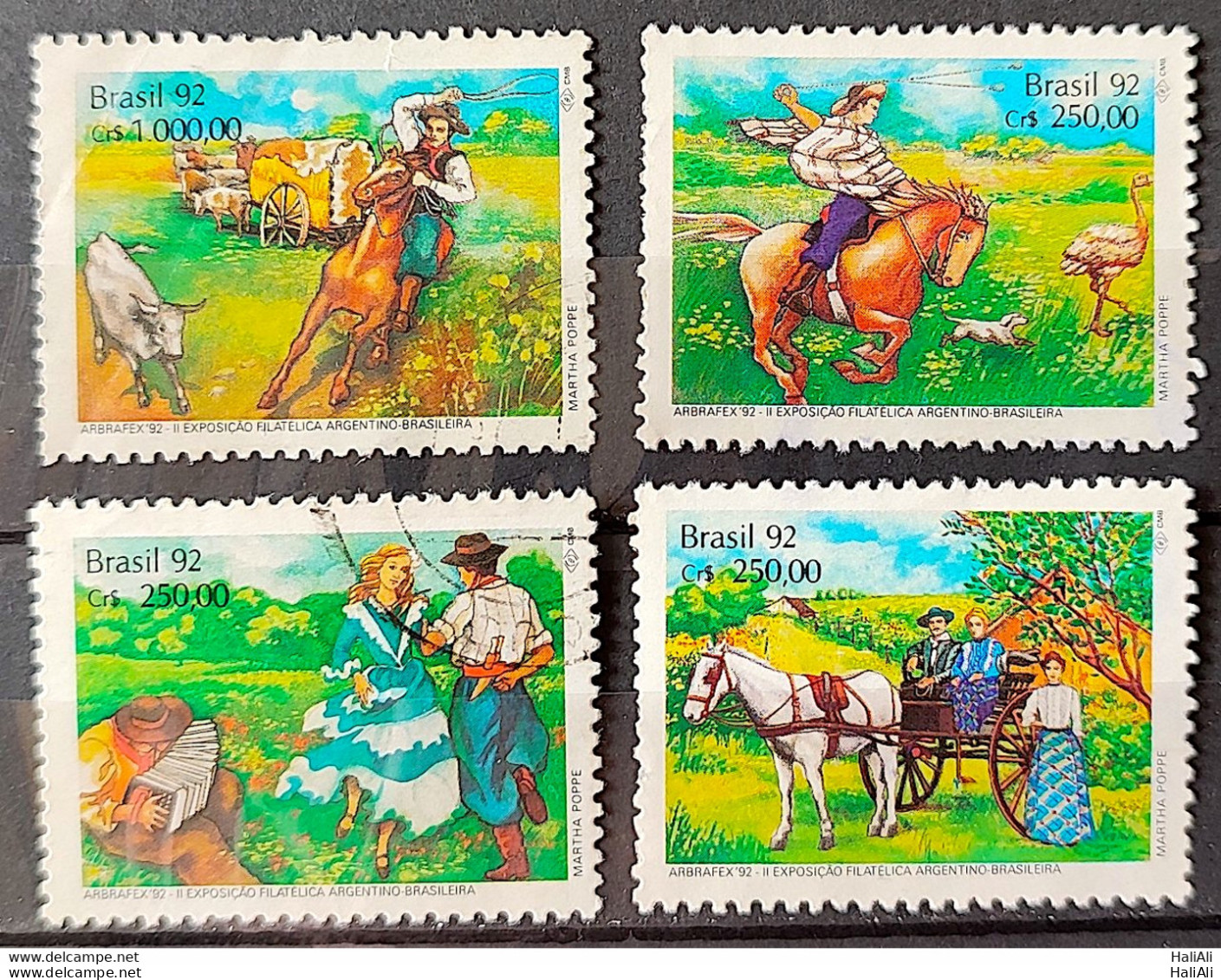 C 1778 Brazil Stamp Arbrafex Argentina Costumes Gauchos Music Gaita 1992 Complete Series Circulated 2 - Used Stamps