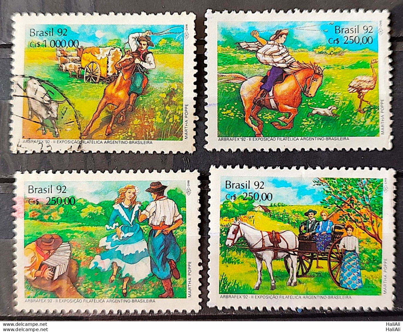 C 1778 Brazil Stamp Arbrafex Argentina Costumes Gauchos Music Gaita 1992 Complete Series Circulated 4 - Gebraucht