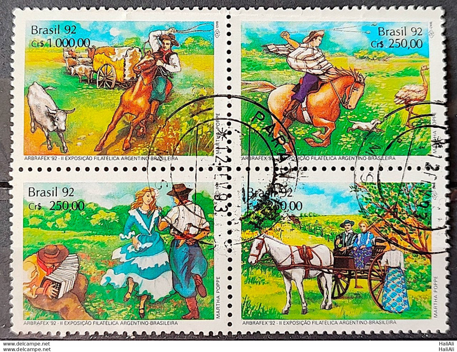 C 1778 Brazil Stamp Arbrafex Argentina Costumes Gauchos Music Gaita 1992 Complete Series Circulated 1 - Oblitérés