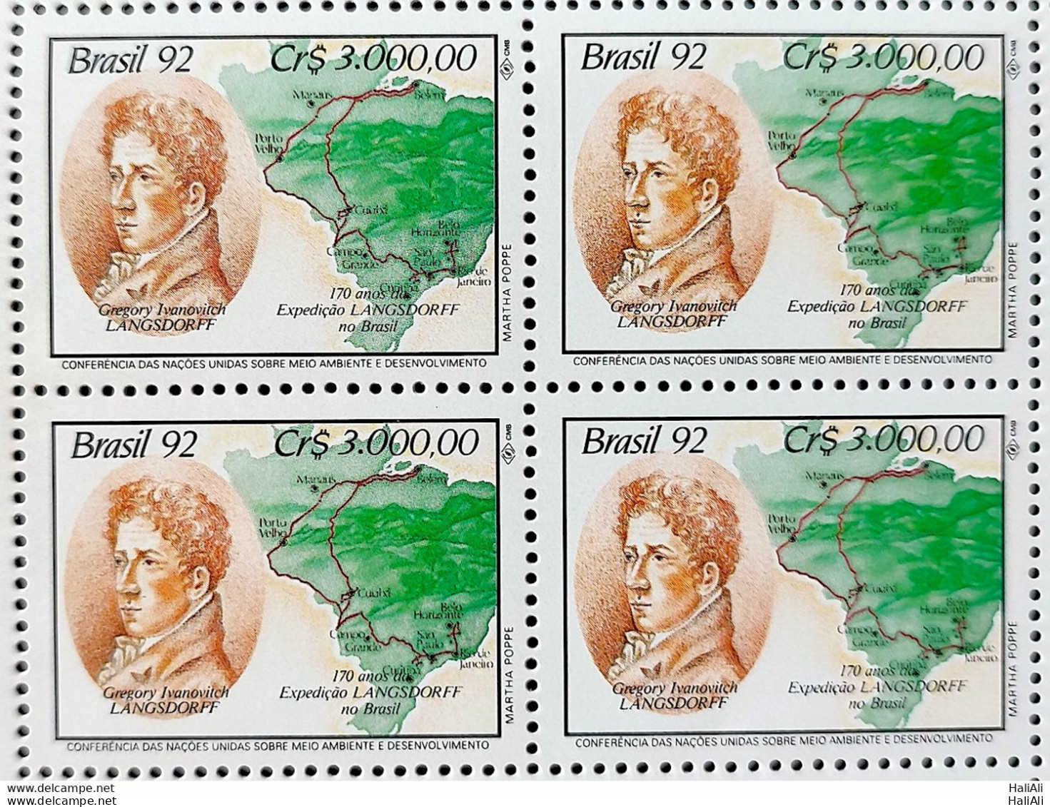 C 1794 Brazil Stamp Expedition Longsdorff Environment Florence Flora 1992 Block Of 4 Complete Series - Unused Stamps