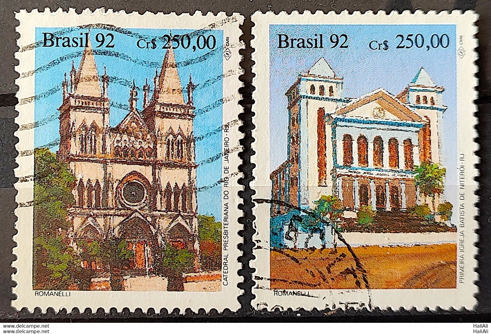 C 1771 Brazil Stamp Religious Architecture Presbyterian Church And Baptist 1992 Complete Series Circulated 1 - Gebruikt