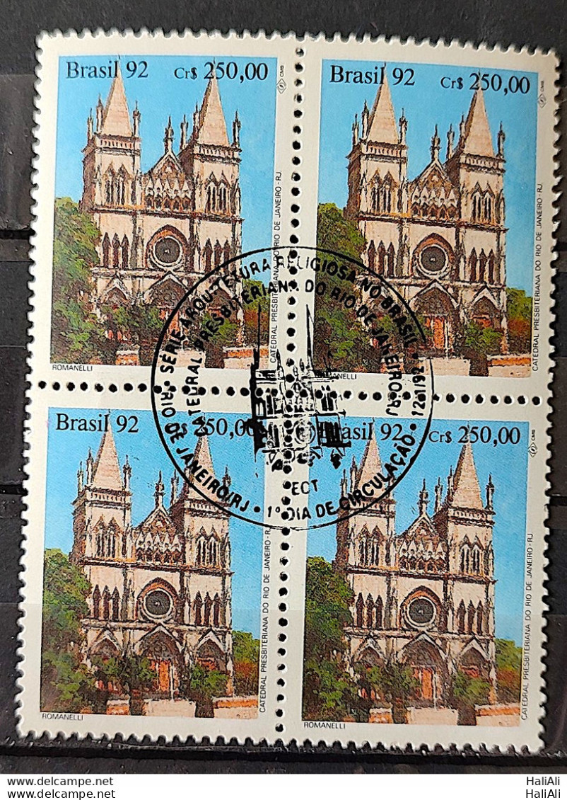 C 1771 Brazil Stamp Religious Architecture Presbyterian Church 1992 Block Of 4 CBC RJ - Unused Stamps