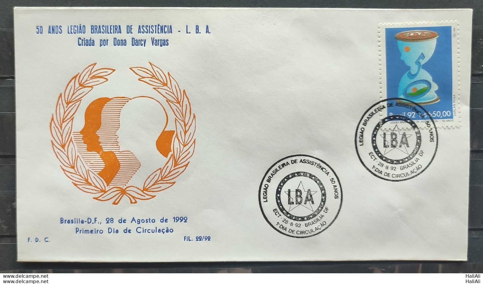 Brazil Envelope PVT FIL 022 1992 Brazilian Legion Assistance Military Economy Previdencia CBC DF - FDC