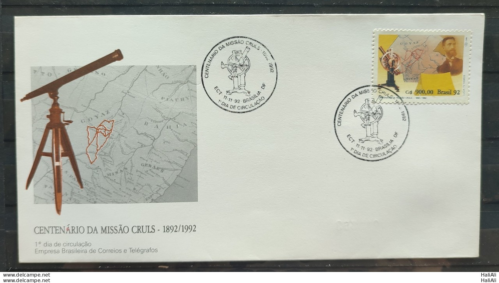 Brazil Envelope FDC 578 1992 100 Years Missal Cruls Map CBC DF 01 - FDC