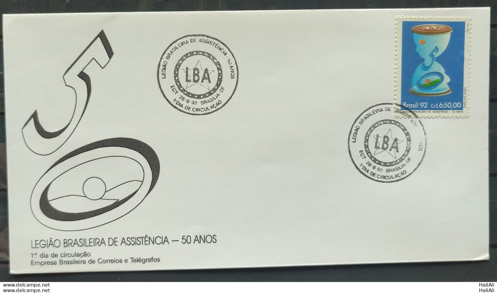 Brazil Envelope FDC 575 1992 Brazilian Legion Assistance Military Economy Previdencia CBC DF - FDC