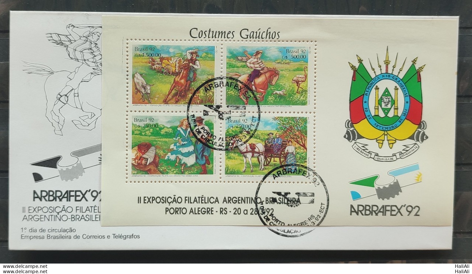 Brazil Envelope FDC 558 1992 ARBRAFEX ARGENTINA HORSE BRASAA Map CBC RS 02 - FDC